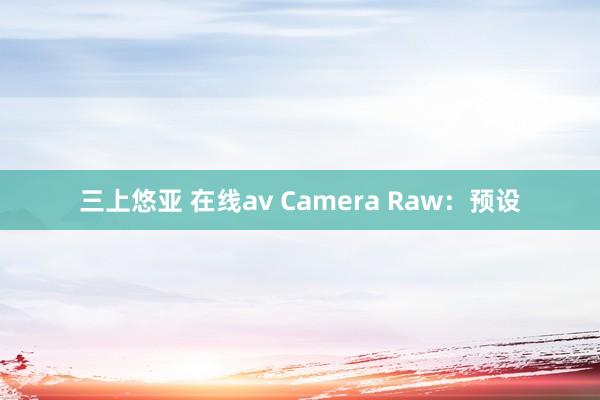 三上悠亚 在线av Camera Raw：预设