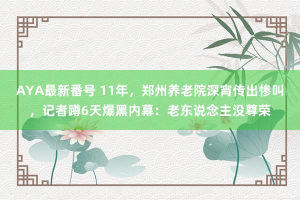 AYA最新番号 11年，郑州养老院深宵传出惨叫，记者蹲6天爆黑内幕：老东说念主没尊荣